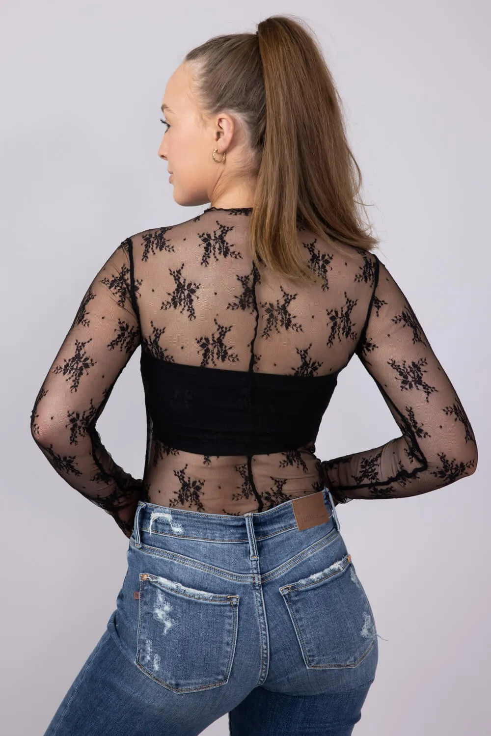 Lace Sheer Layering Top for Women in Black | LT1354-BLACK sold by Glik’s product image thumbnail 2