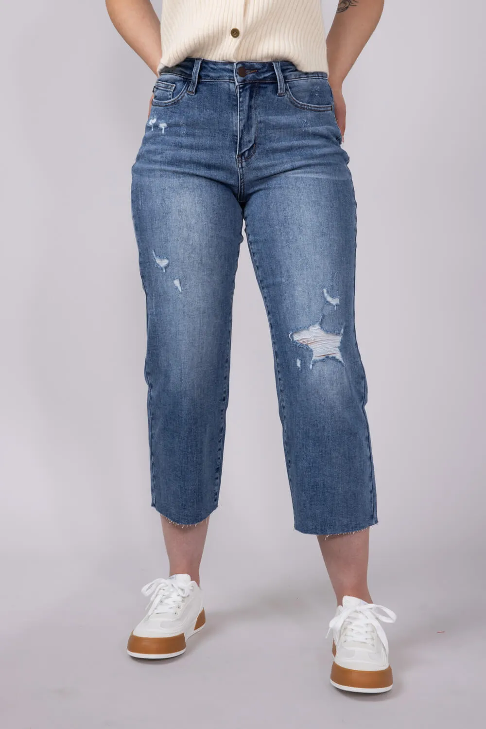 Judy Blue Raw Hem Crop Wide Leg Jeans for Women | 88475REG sold by Glik’s