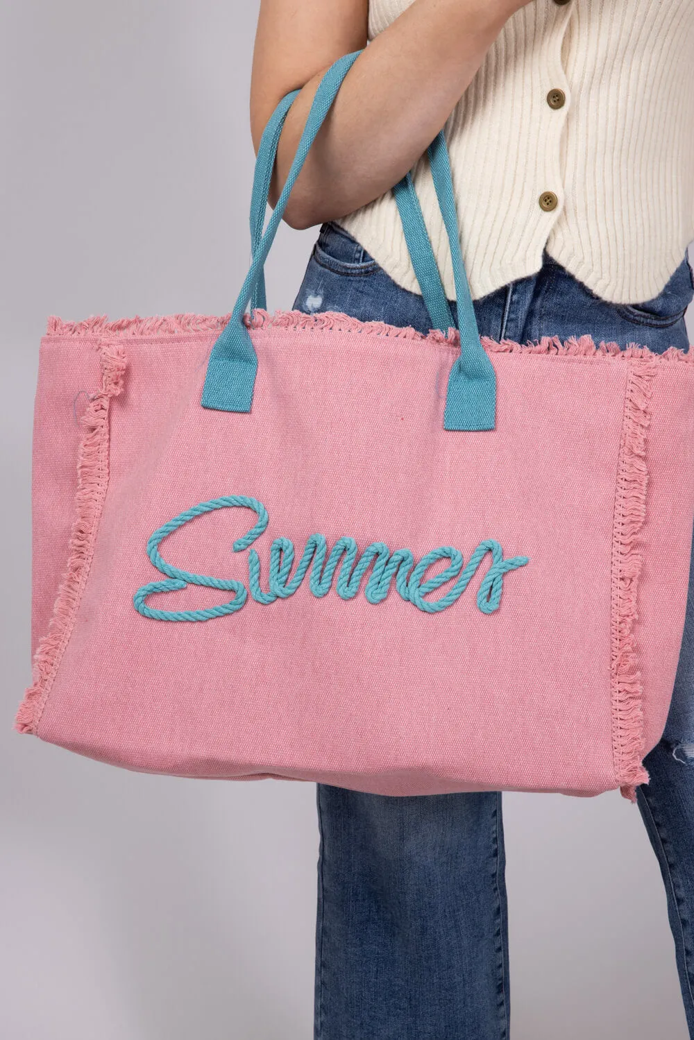 Summer Rope Canvas Tote Bag in Pink | BG204-PB sold by Glik’s