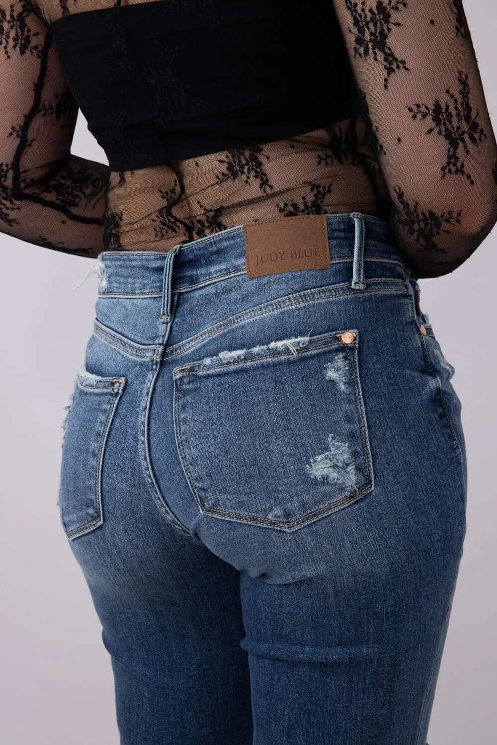 Judy Blue Mid Rise Distress Button Fly Boyfriend Jeans for Women | 82664REG sold by Glik’s product image thumbnail 3