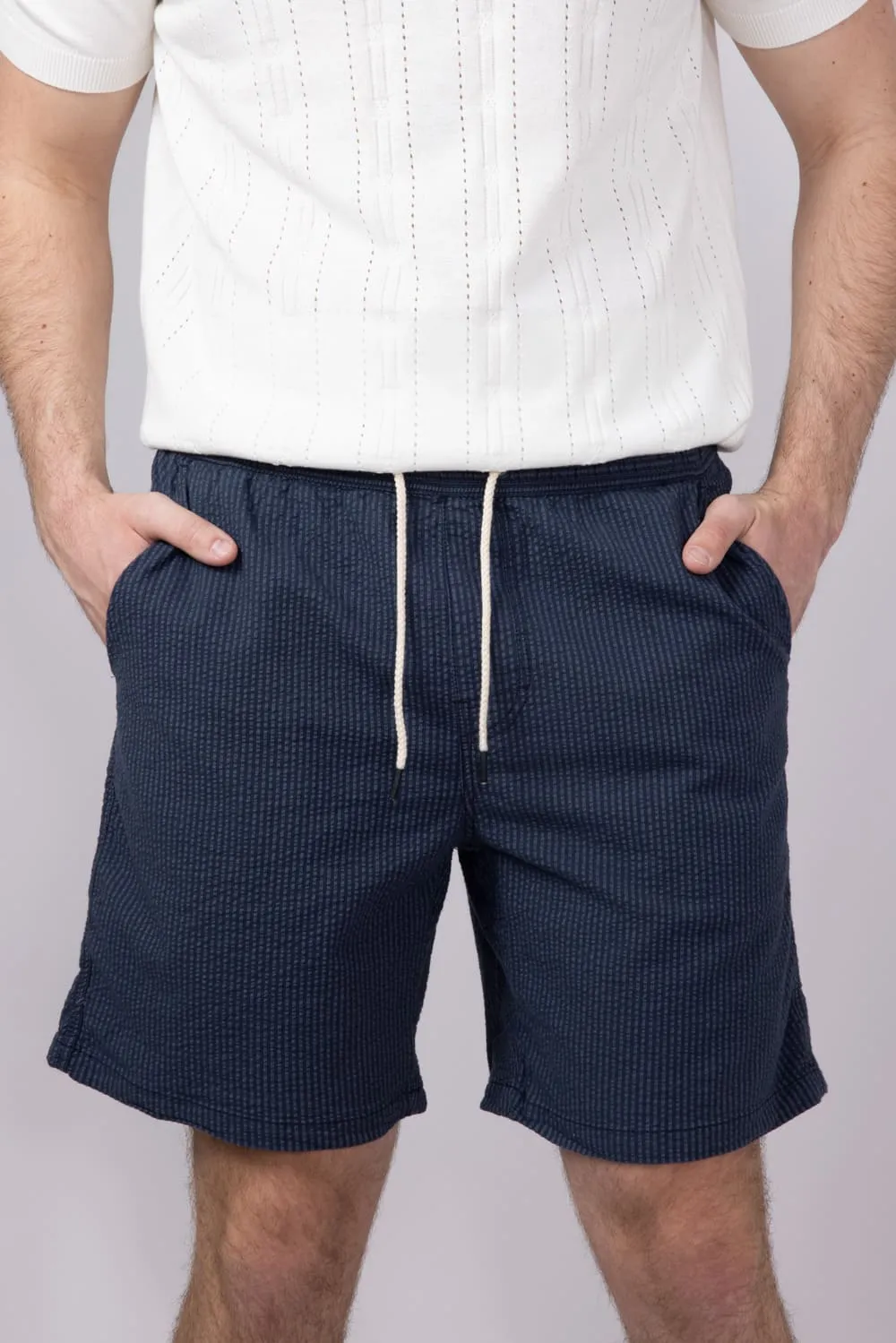 Union Paloma Seersucker 8” Shorts for Men in Navy | H181K2T-NAVY sold by Glik’s