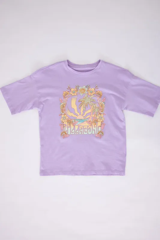 Billabong Youth Sun Dial Oversized Graphic T-Shirt for Girls in Peaceful Lilac | BSSIA52S-532 made by Glik’s
