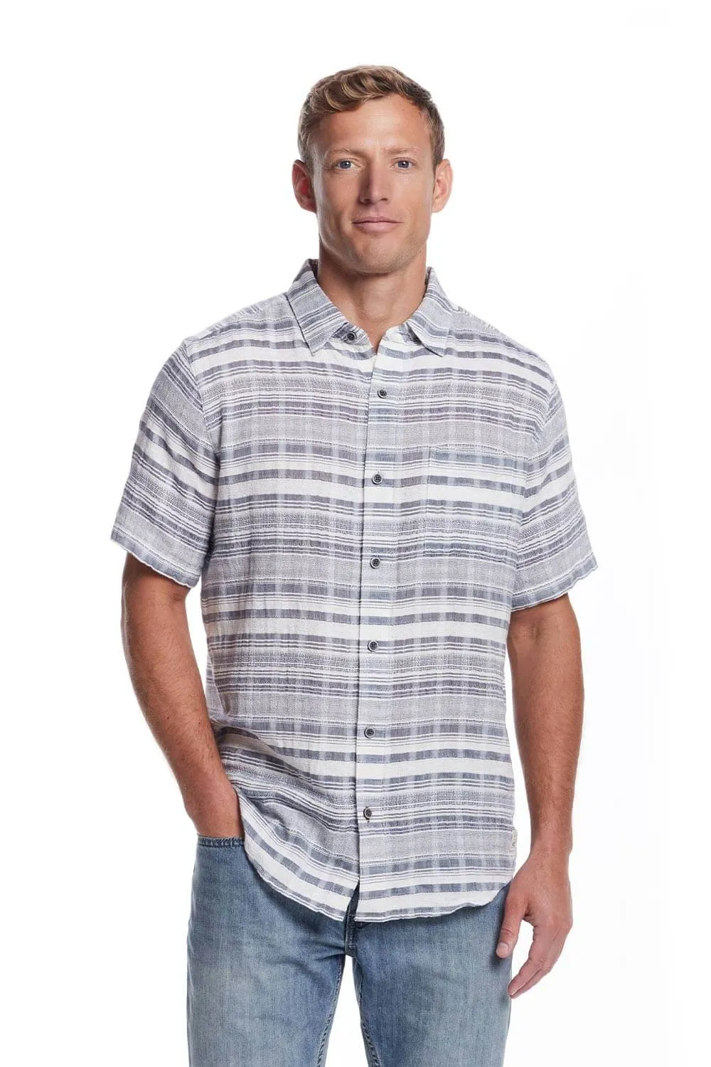 Weatherproof Vintage Horizontal Stripe Dobby Button Up Shirt for Men in Alloy Grey | S2584536GK-ALLOY sold by Glik’s product image thumbnail 3