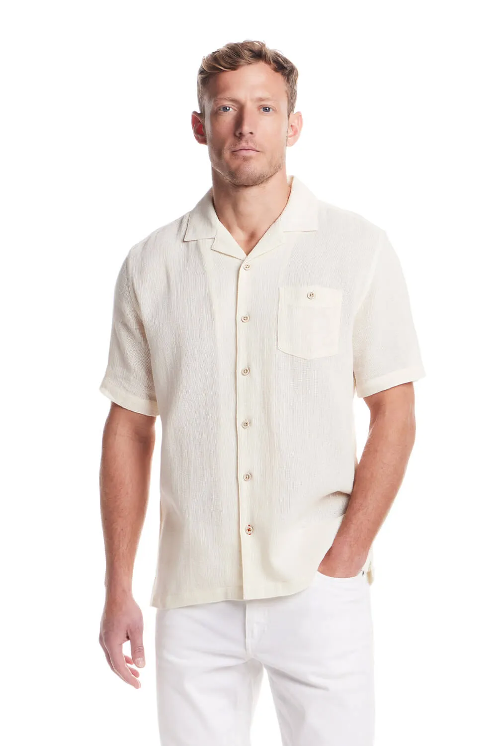 Weatherproof Vintage Air-Tex Weave Button Up Shirt for Men in Cream | S2584499GK-CREAM sold by Glik’s product image thumbnail 4