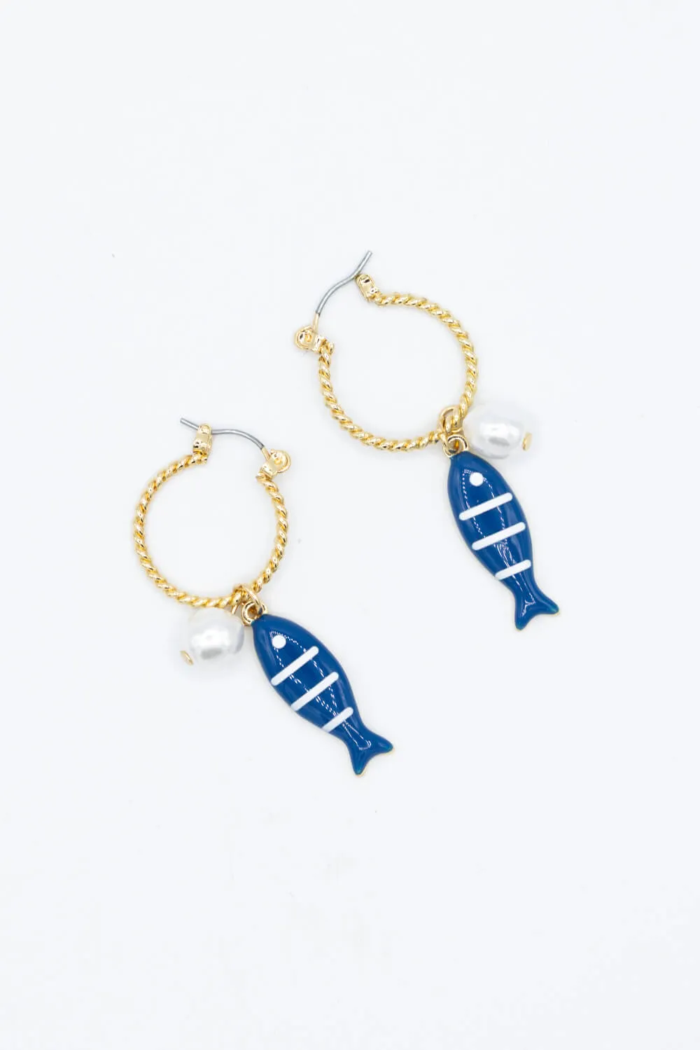 Blue Fish Charm Gold Hoop Earrings for Women | PEB872GDBLE sold by Glik’s