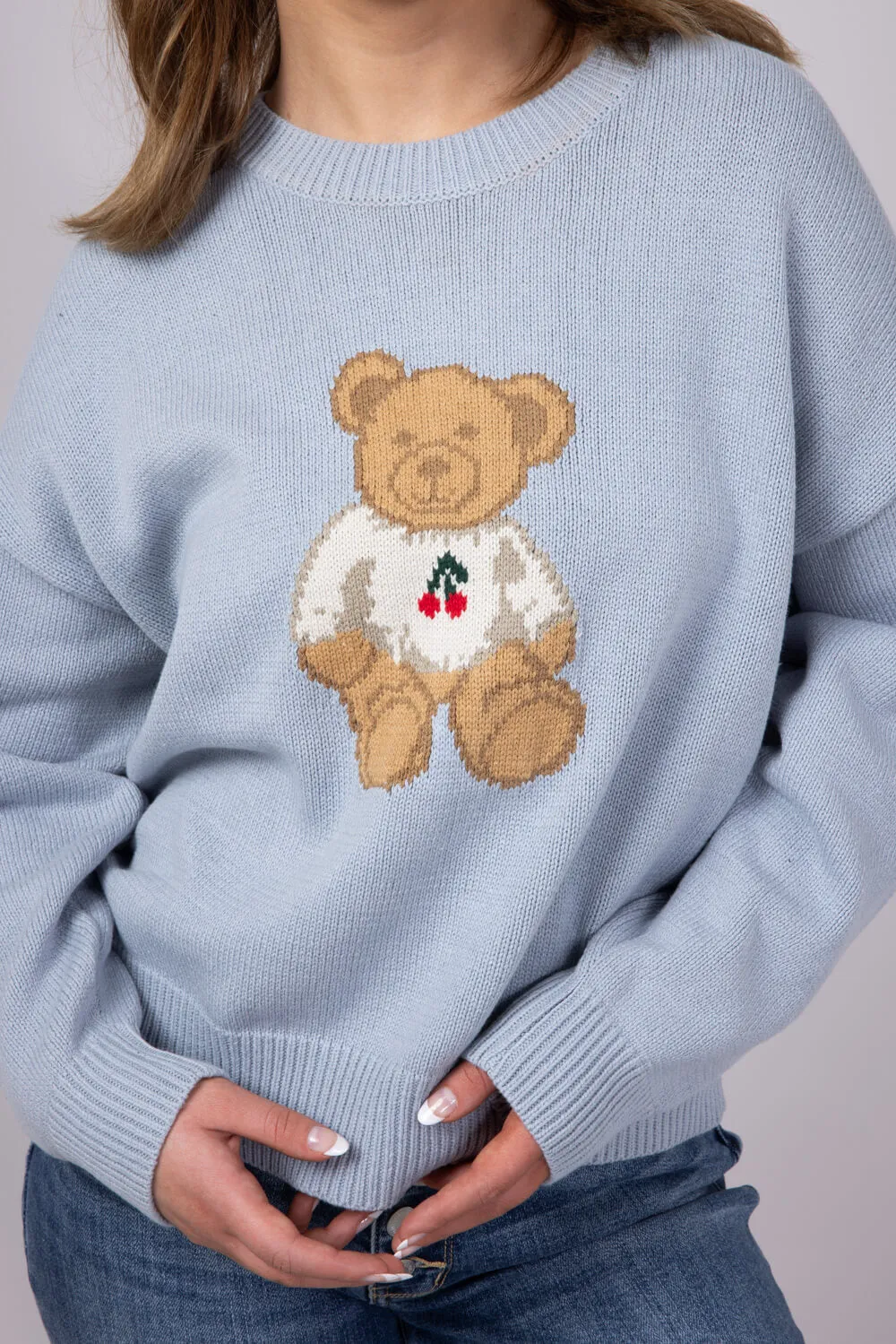 Bear Cherry Crewneck Sweater for Women in Light Blue | IWT5160-1-LTBLUE sold by Glik’s product image thumbnail 3