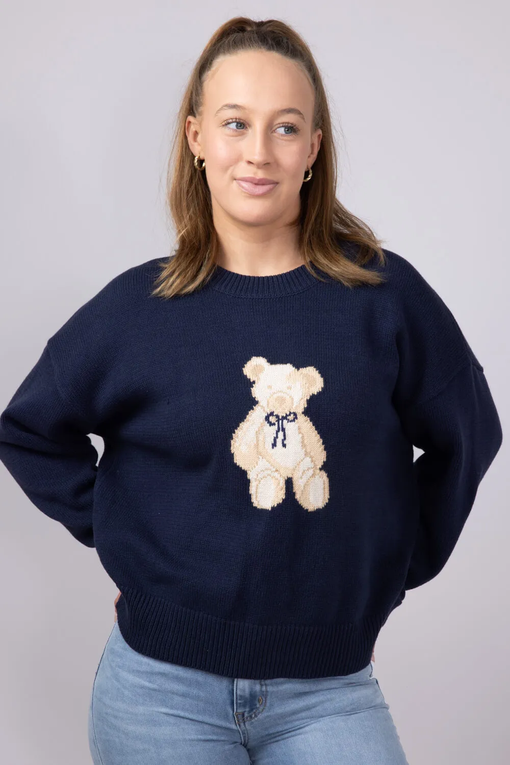 Bear Crewneck Sweater for Women in Navy | IWT5160-NAVY sold by Glik’s