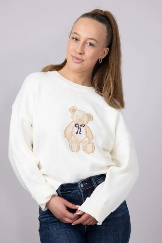 Bear Crewneck Sweater for Women in White | IWT5160-WHITE sold by Glik’s