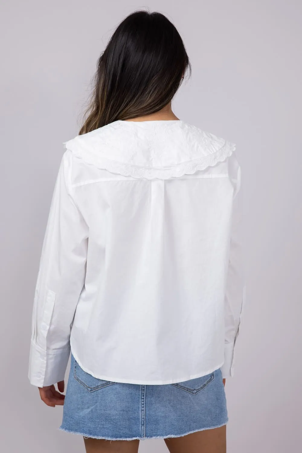 Embroidered Peter Pan Collar Top for Women in White | MAT3120-OFFWHITE sold by Glik’s product image thumbnail 4