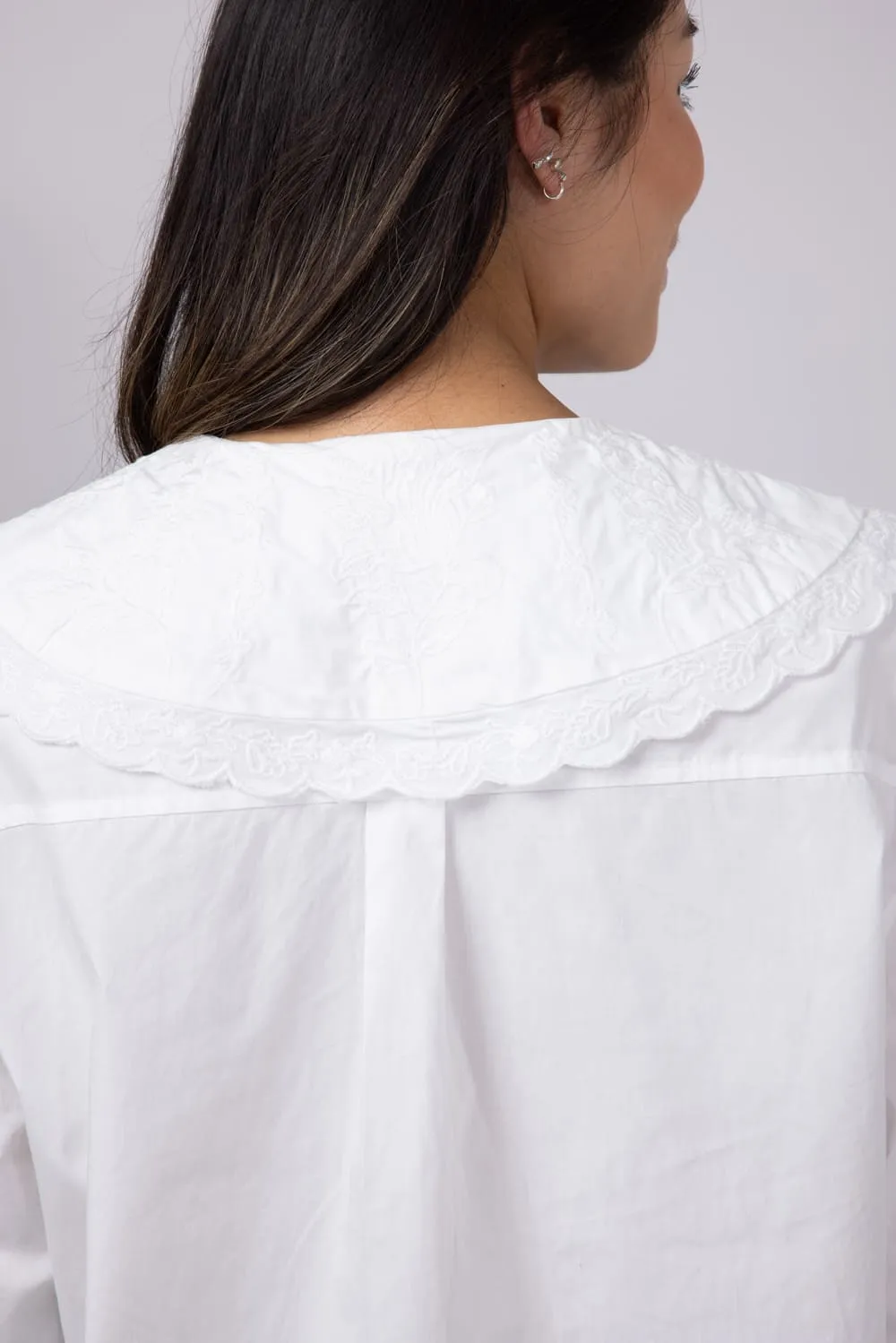 Embroidered Peter Pan Collar Top for Women in White | MAT3120-OFFWHITE sold by Glik’s product image thumbnail 5