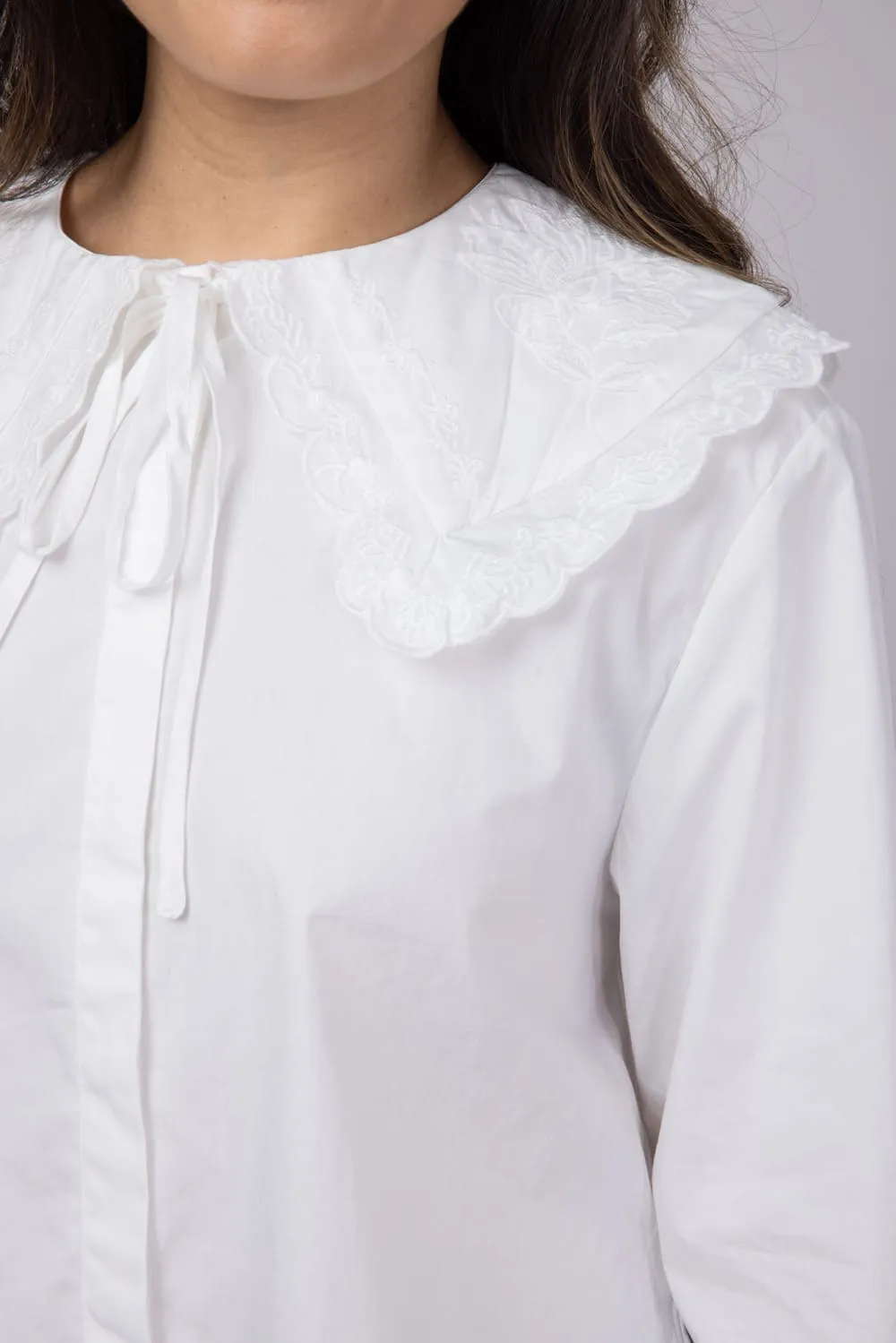 Embroidered Peter Pan Collar Top for Women in White | MAT3120-OFFWHITE sold by Glik’s product image thumbnail 3