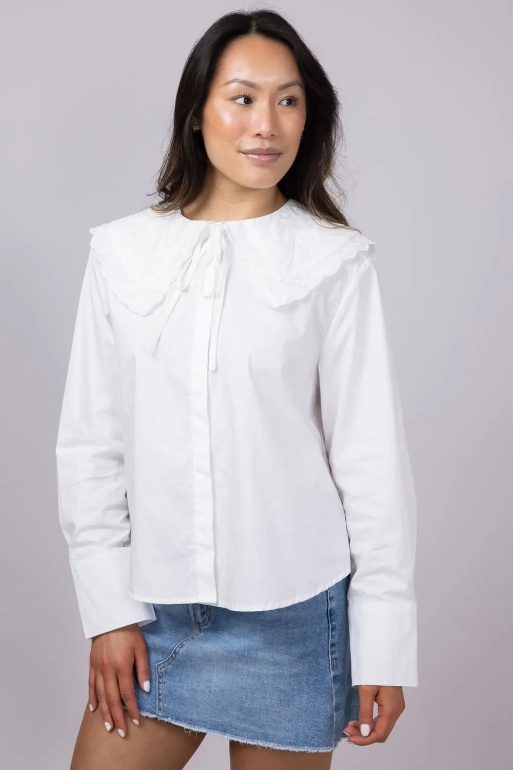 Embroidered Peter Pan Collar Top for Women in White | MAT3120-OFFWHITE sold by Glik’s product image thumbnail 2