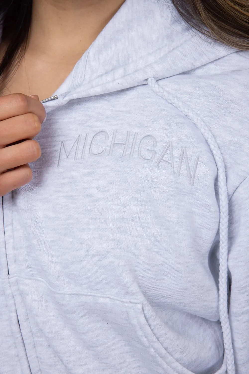 1897 Active Michigan Embroidered Full Zip Hoodie for Women in Grey | GK082-MI-ICEGREY sold by Glik’s product image thumbnail 2