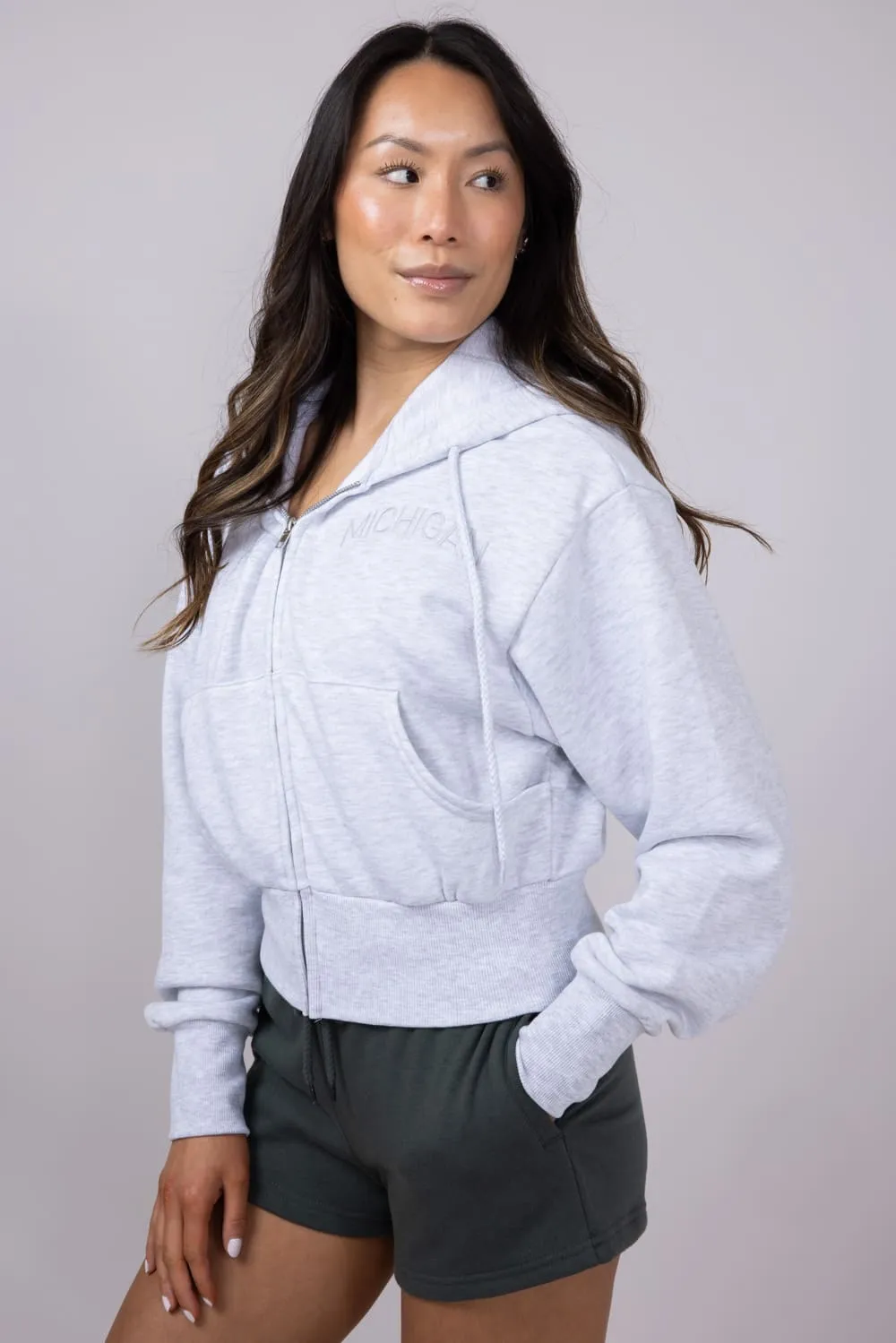 1897 Active Michigan Embroidered Full Zip Hoodie for Women in Grey | GK082-MI-ICEGREY sold by Glik’s product image thumbnail 3