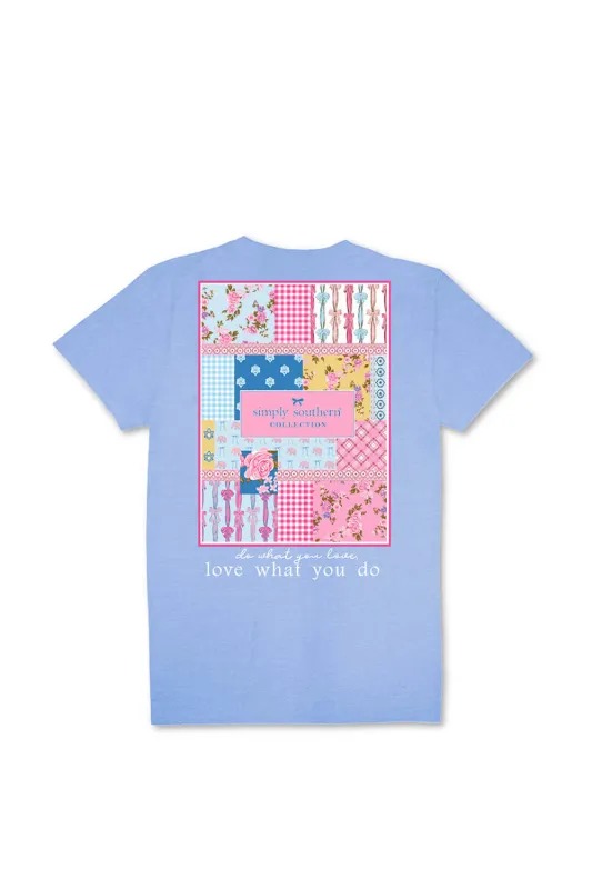 Simply Southern Youth Patch Work Logo T-Shirt for Girls in Wave Blue | YTH-SS-PATCHLOGO-WAVE sold by Glik’s