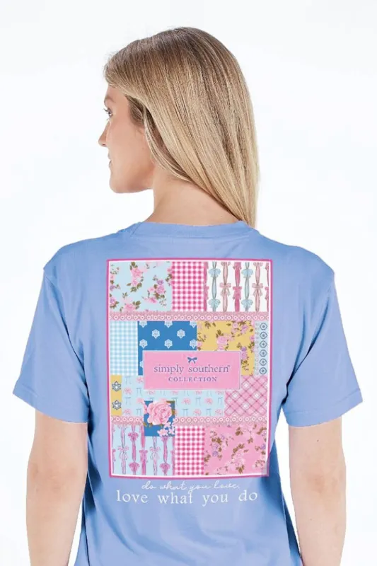 Simply Southern Patch Work Logo T-Shirt for Women in Wave Blue | SS-PATCHLOGO-WAVE sold by Glik’s