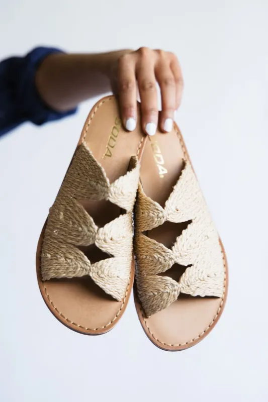 Soda Takes Raffia Slide Sandals for Women in Tan | TAKES-S LT TAN sold by Glik’s