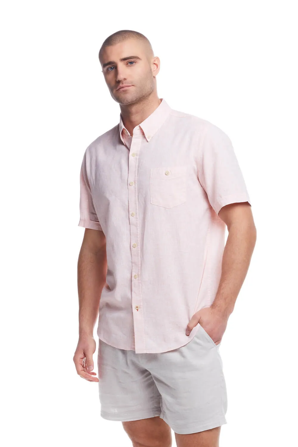 Weatherproof Vintage Cotton Linen Solid Button Up Shirt for Men in Tangerine | S254612GK-TANGERINE sold by Glik’s product image thumbnail 5