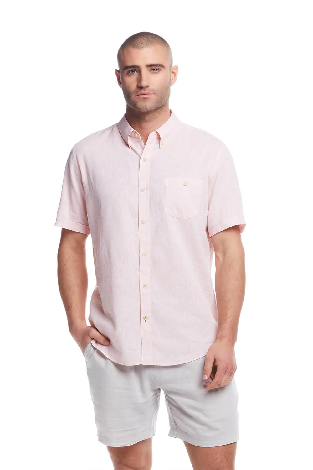 Weatherproof Vintage Cotton Linen Solid Button Up Shirt for Men in Tangerine | S254612GK-TANGERINE sold by Glik’s