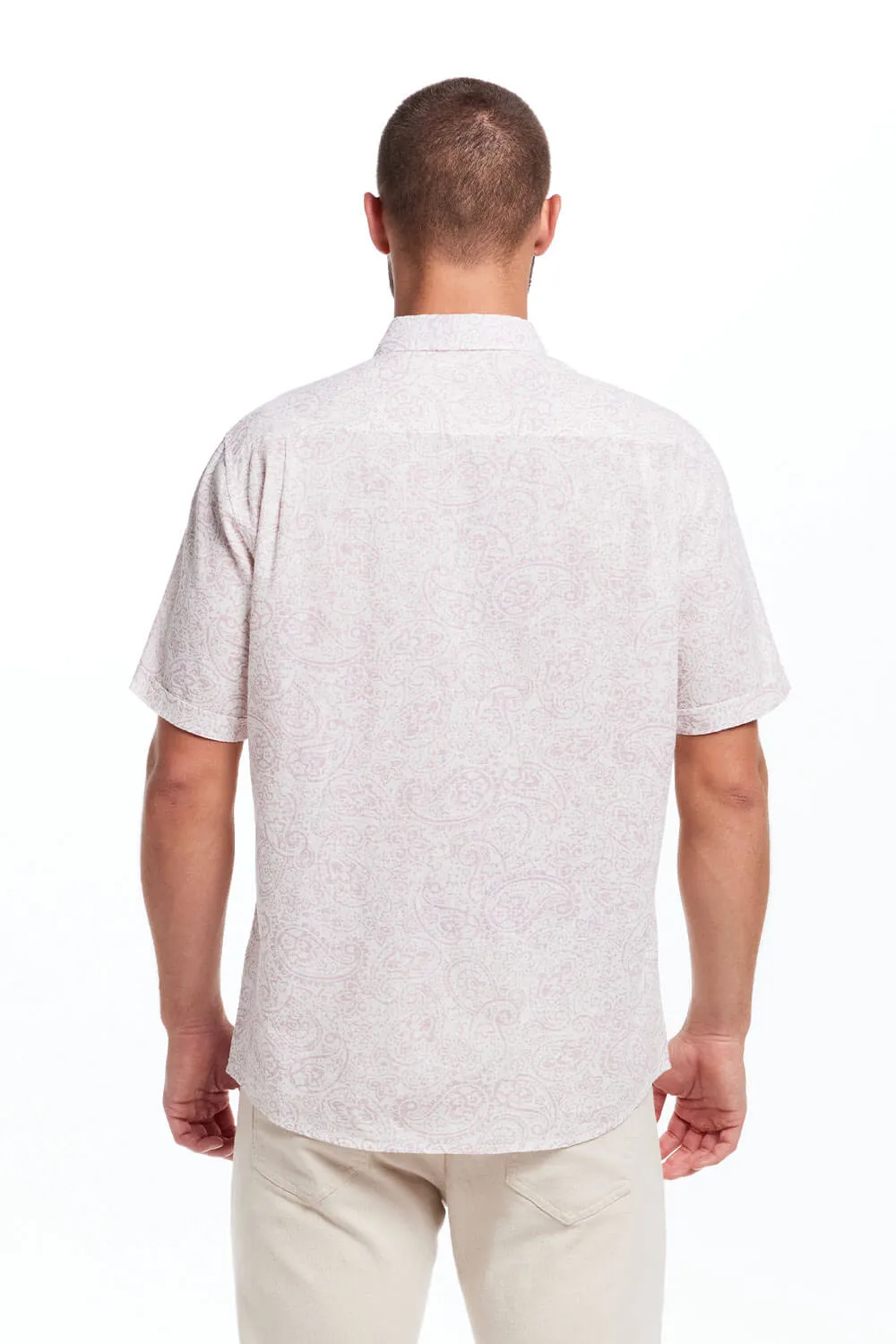 Weatherproof Vintage Cotton Linen Paisley Button Up Shirt for Men in Lilac | S2584299GK-LILAC sold by Glik’s product image thumbnail 3