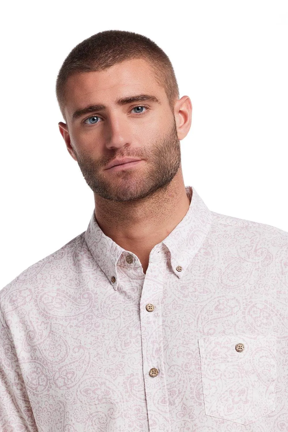 Weatherproof Vintage Cotton Linen Paisley Button Up Shirt for Men in Lilac | S2584299GK-LILAC sold by Glik’s product image thumbnail 4