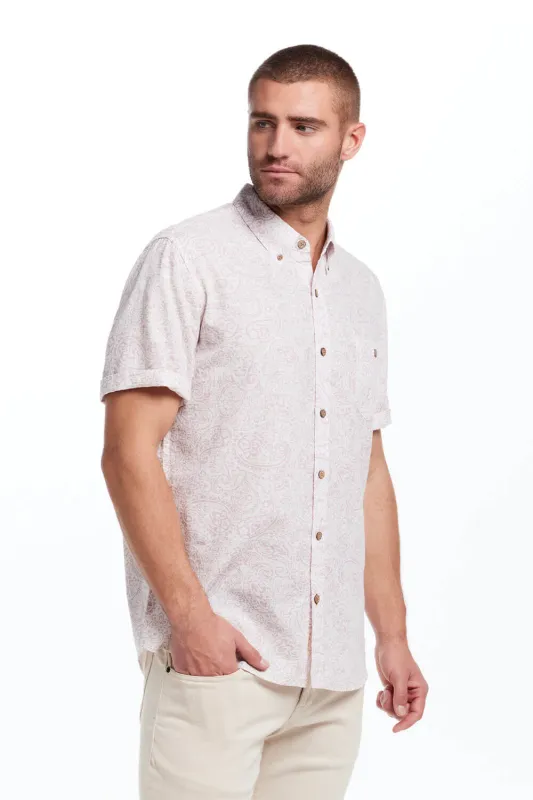 Weatherproof Vintage Cotton Linen Paisley Button Up Shirt for Men in Lilac | S2584299GK-LILAC sold by Glik’s