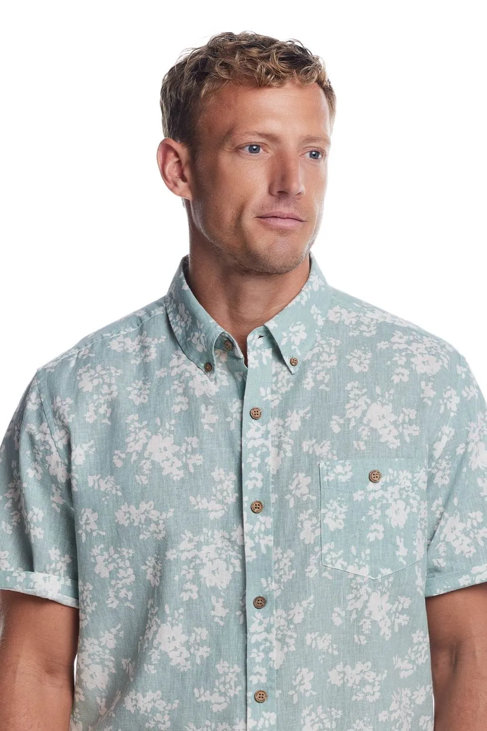 Weatherproof Vintage Cotton Linen Pattern Button Up Shirt for Men in Teal Mist | S2584299GK-TEAL MIST sold by Glik’s product image thumbnail 4