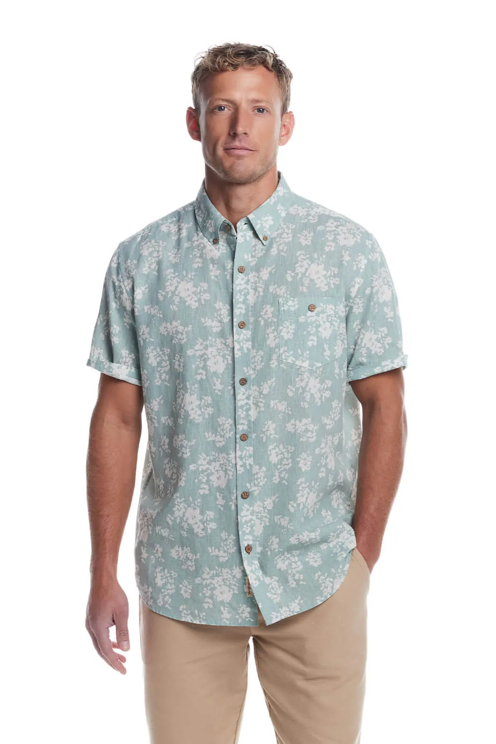 Weatherproof Vintage Cotton Linen Pattern Button Up Shirt for Men in Teal Mist | S2584299GK-TEAL MIST sold by Glik’s