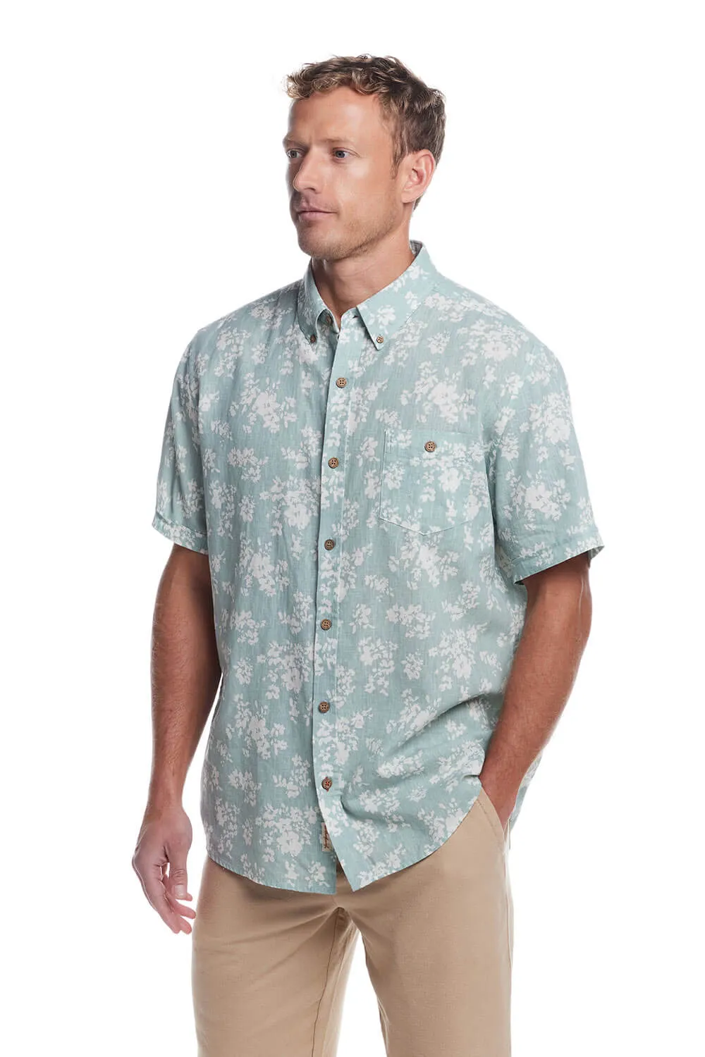Weatherproof Vintage Cotton Linen Pattern Button Up Shirt for Men in Teal Mist | S2584299GK-TEAL MIST sold by Glik’s product image thumbnail 2