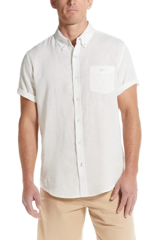 Weatherproof Vintage Cotton Linen Solid Button Up Shirt for Men in Bright White | S254612GK-BRIGHT WHITE sold by Glik’s