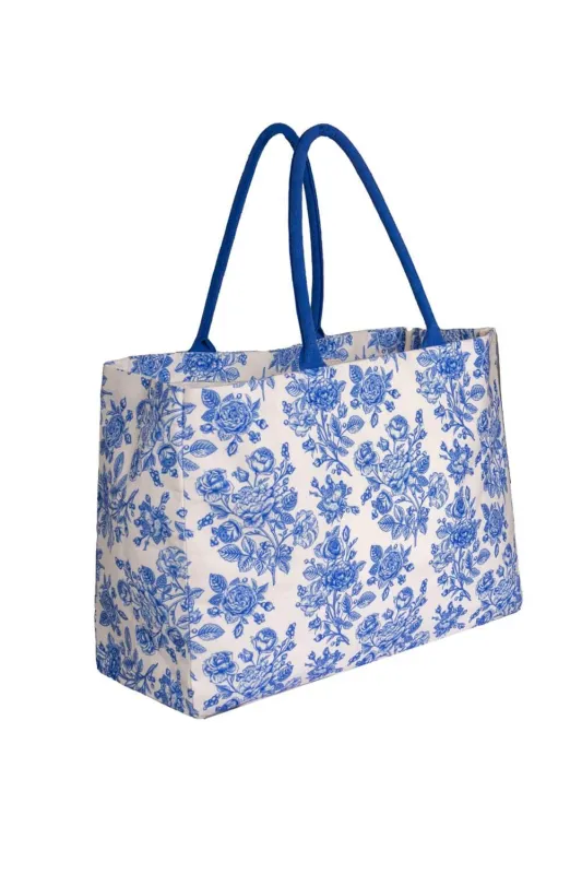 Simply Southern Seaside Canvas Tote Bag in Blue Rose | 0125-BAG-TOTE-SEASIDE-ROSE sold by Glik’s