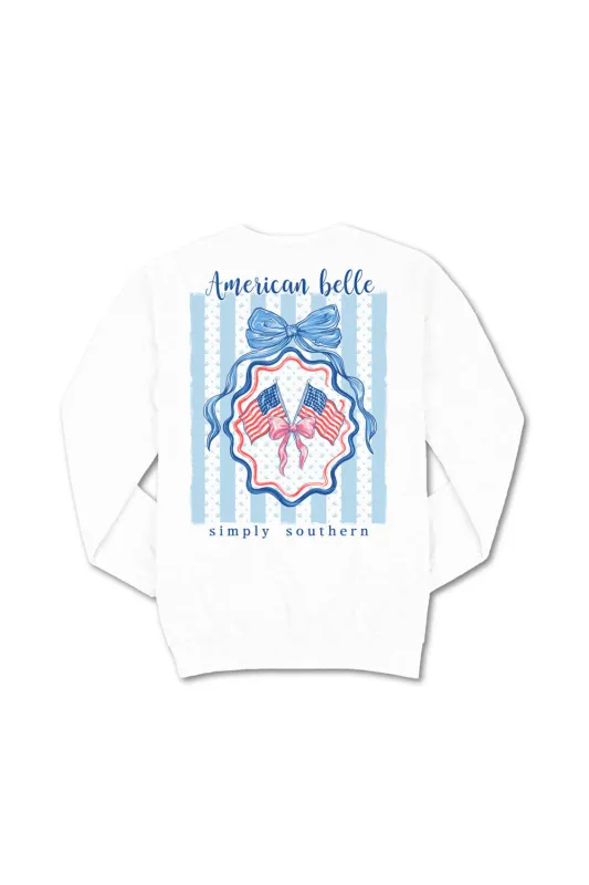 Simply Southern Youth American Belle Fleece Sweatshirt for Girls in White | YTH-CREW-AMRBELLE-WHITE sold by Glik’s