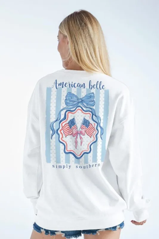 Simply Southern American Belle Fleece Sweatshirt for Women in White | CREW-AMRBELLE-WHITE sold by Glik’s