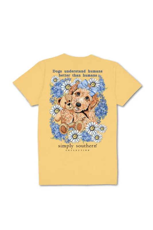 Simply Southern Youth Dogs Understand T-Shirt for Girls in Yellow | YTH-SS-DOGTEDDY-YLWHZ sold by Glik’s