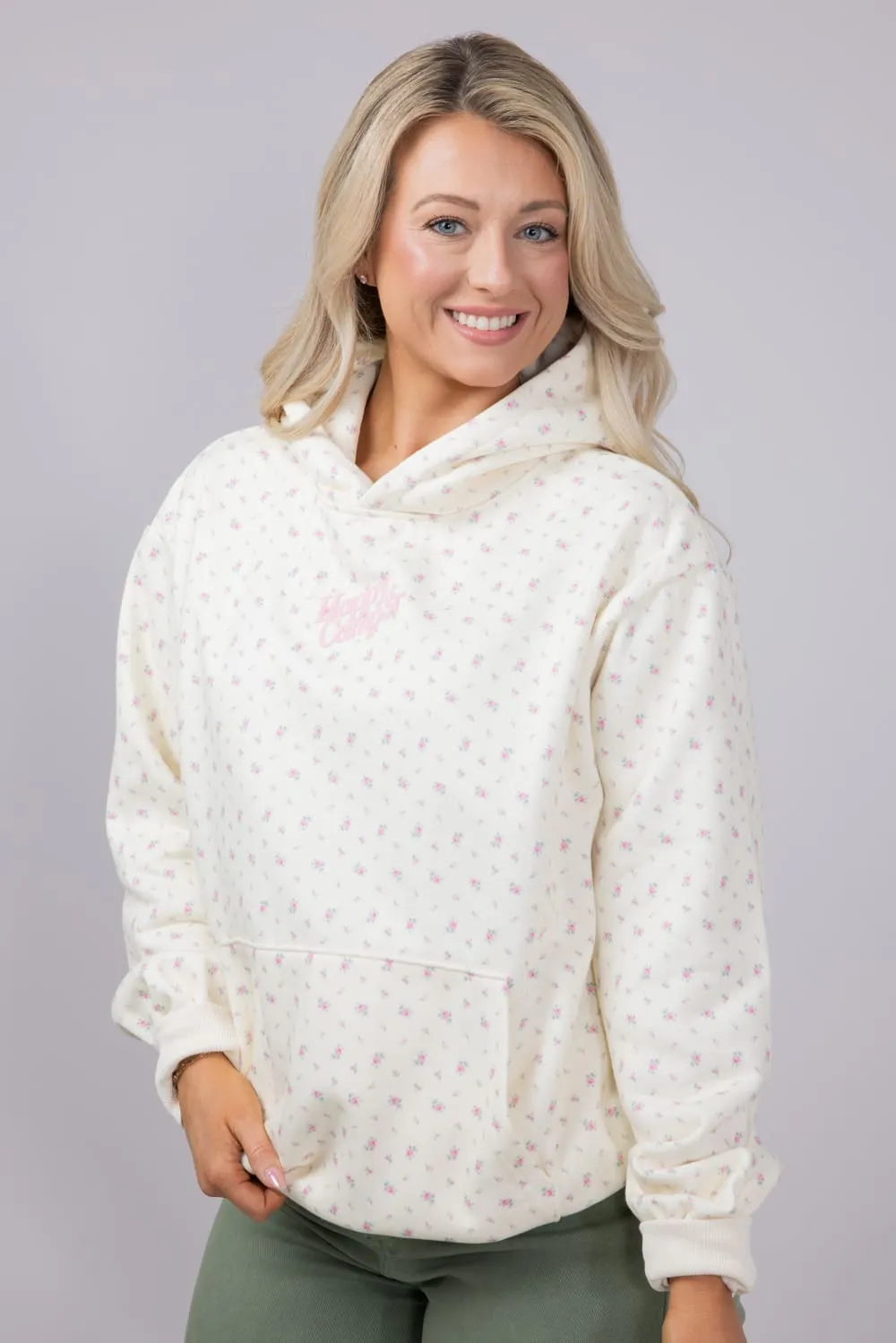 Happy Camp3r Vintage Flower Hoodie for Women in Cream | W304P24-16-CREAM sold by Glik’s product image thumbnail 5