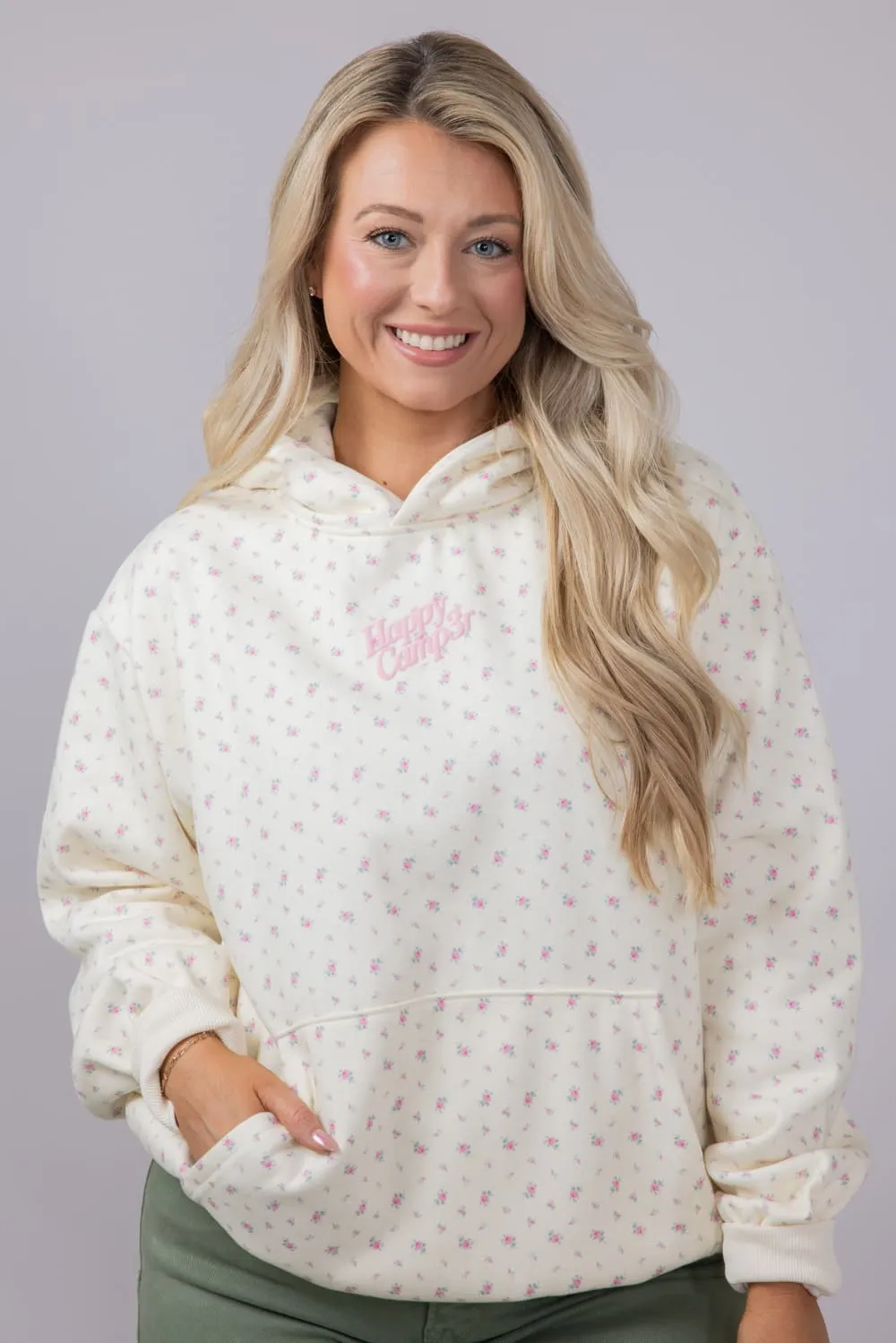 Happy Camp3r Vintage Flower Hoodie for Women in Cream | W304P24-16-CREAM sold by Glik’s product image thumbnail 2