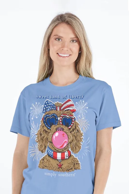Simply Southern Sweet Land of Liberty T-Shirt for Women in Wave | SS-DOGLIBERTY-WAVE sold by Glik’s