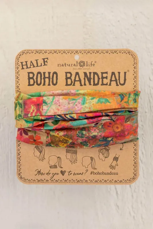 Natural Life Half Boho Bandeau Headband in Pink Patchwork | BBW334 sold by Glik’s