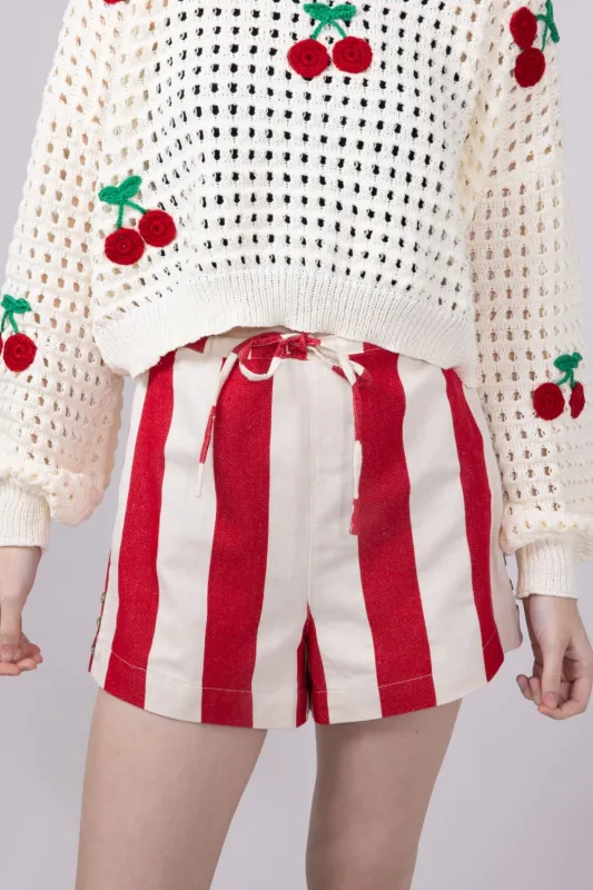 Wishlist Stripe Cotton Shorts for Women in Red/Natural | WL25-10122-REDNATURAL sold by Glik’s