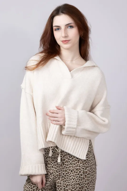 Johnny Collar Sweater for Women in Beige | SWT70218-BEIGEMELANGE sold by Glik’s