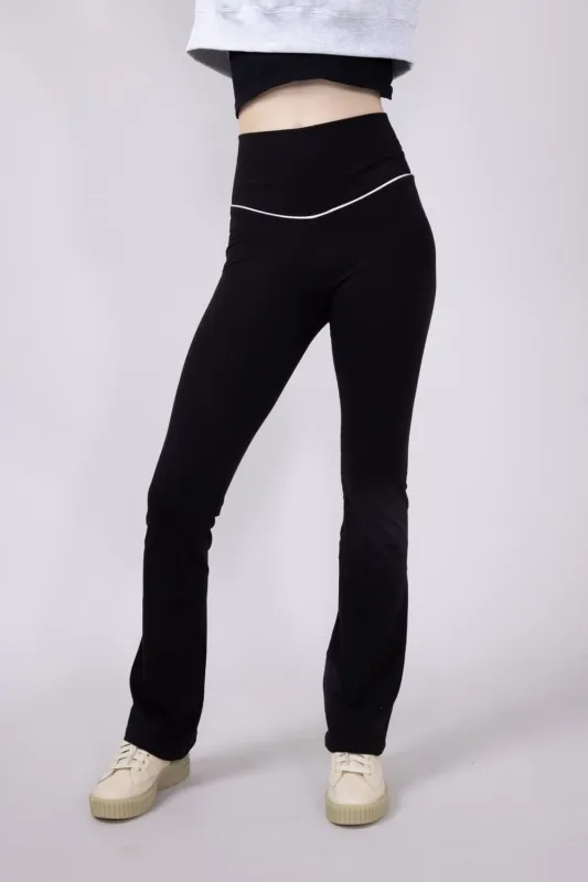 Love Tree Piping Detail Flare Leggings for Women in Black | 60061PN-BLACK sold by Glik’s