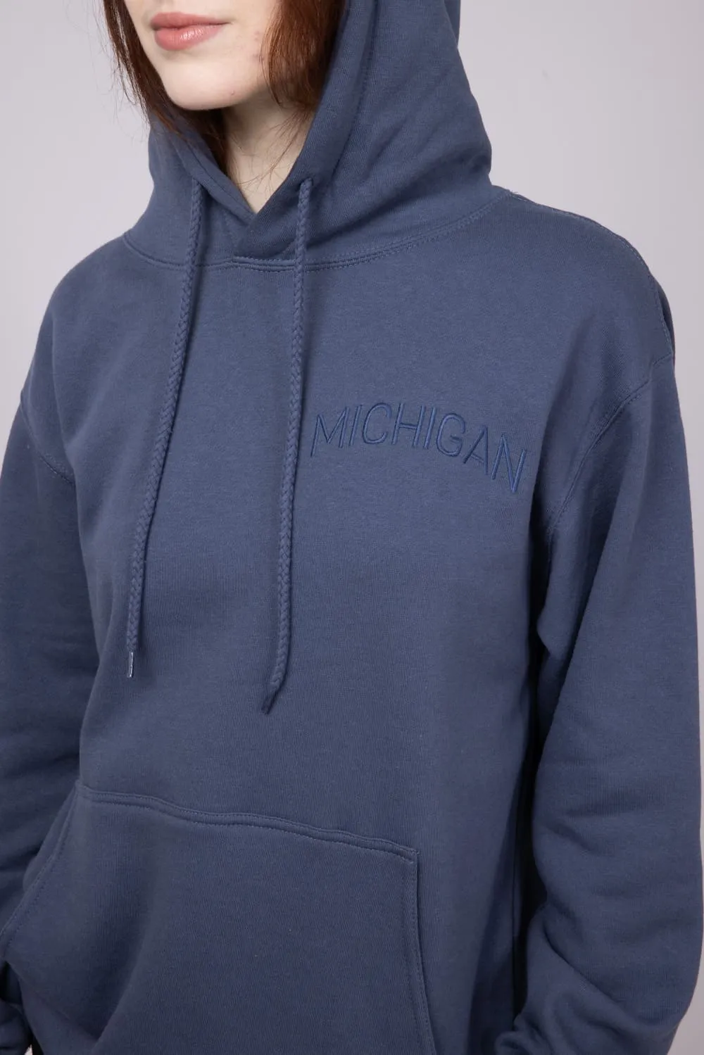 1897 Active Michigan Embroidered Hoodie for Women in Blue | JT082-MI-DENIMBLUE sold by Glik’s product image thumbnail 4
