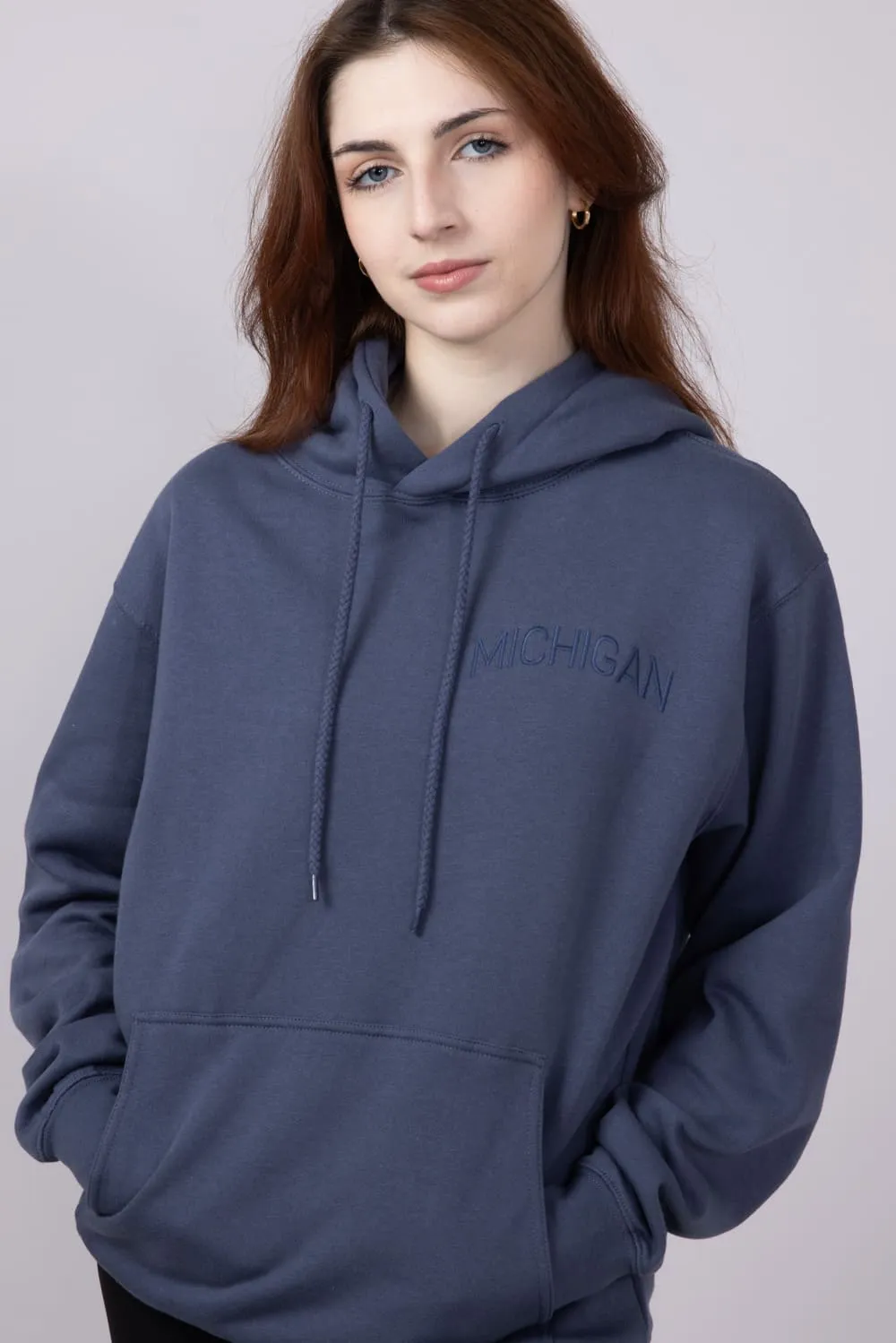 1897 Active Michigan Embroidered Hoodie for Women in Blue | JT082-MI-DENIMBLUE sold by Glik’s product image thumbnail 5
