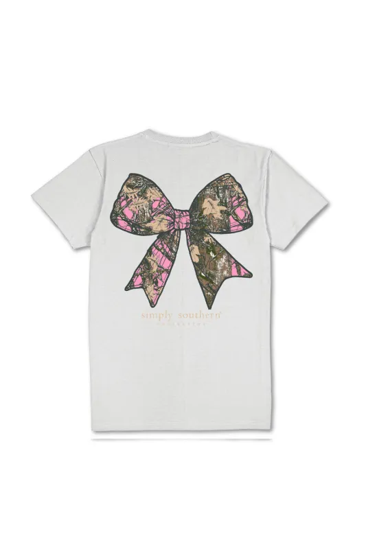 Simply Southern Youth Camo Bow T-Shirt for Girls in Light Grey | YTH-SS-CAMOBOW-STAR sold by Glik’s