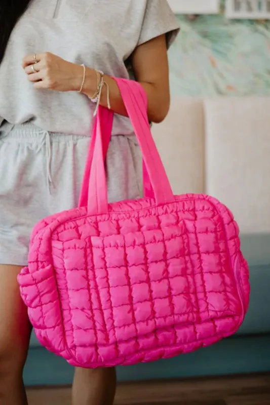 Quilted Puffer Weekender Bubble Bag for Women in Hot Pink | KDC-WKB-25-HPK sold by Glik’s