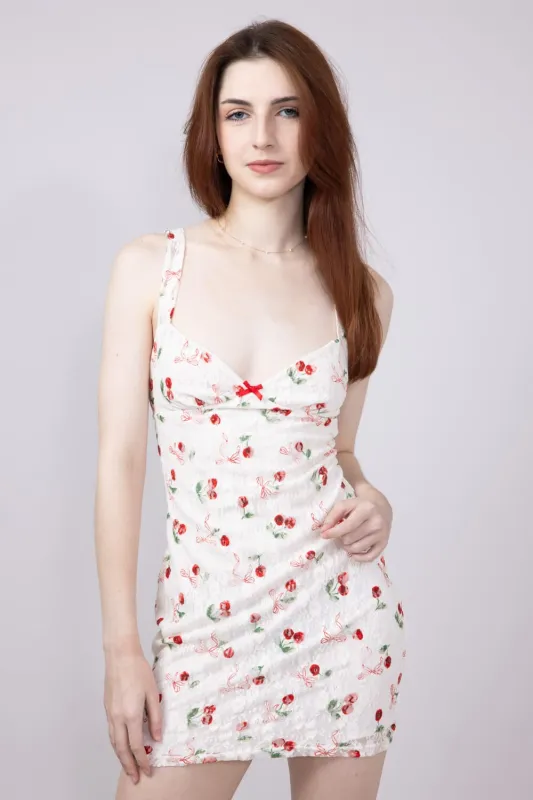 Cherry & Bow Open Back Mini Dress for Women in White | BD25857-IVORYRED made by Blue Blush