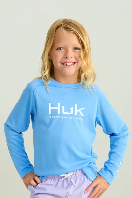 Huk Fishing Youth Pursuit Performance Crew T-Shirt for Boys in Blue | H7120091-420 sold by Glik’s