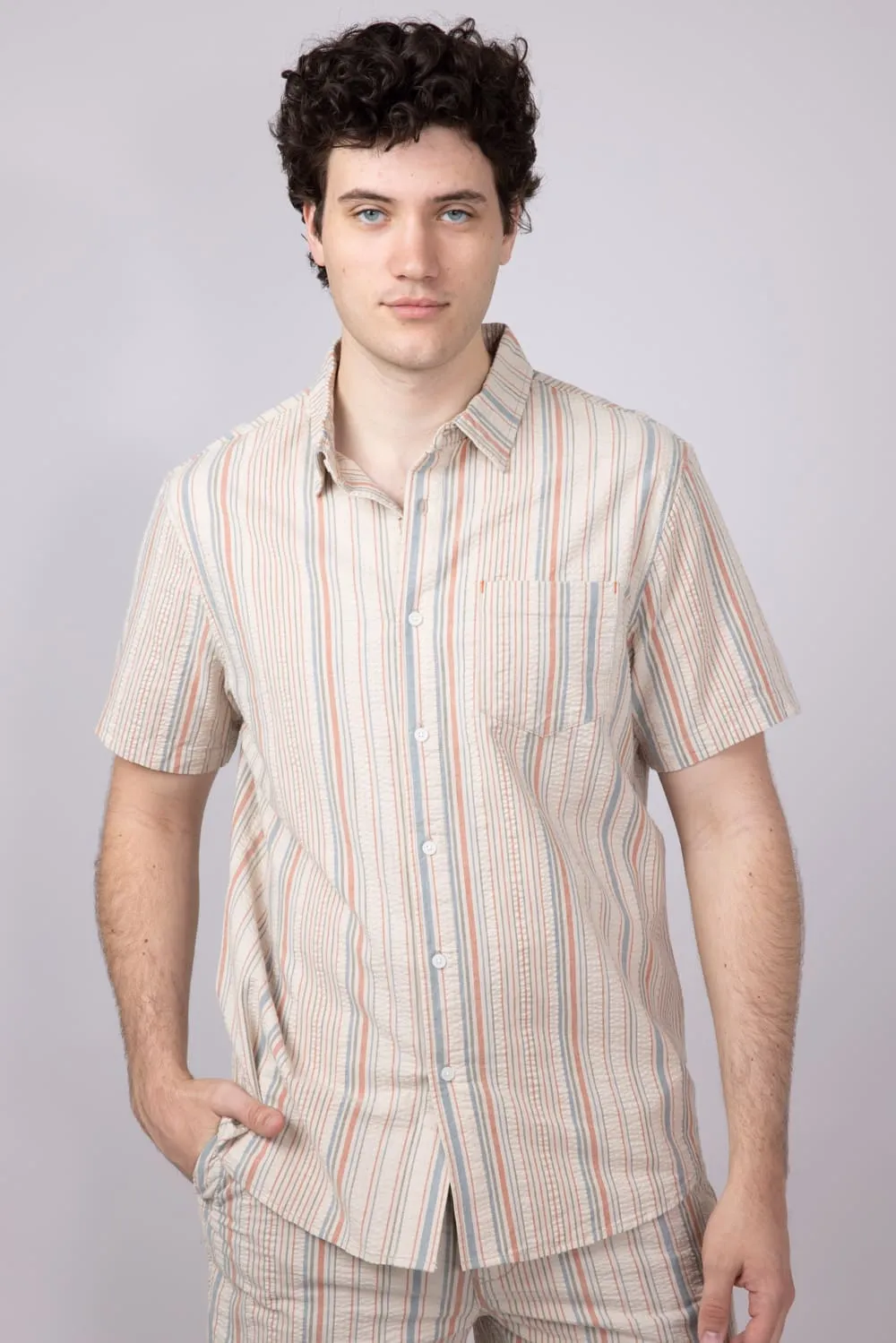 Union Valencia Seersucker Button Up Shirt for Men in Cream | H13A62T-SWEETPOTATO sold by Glik’s