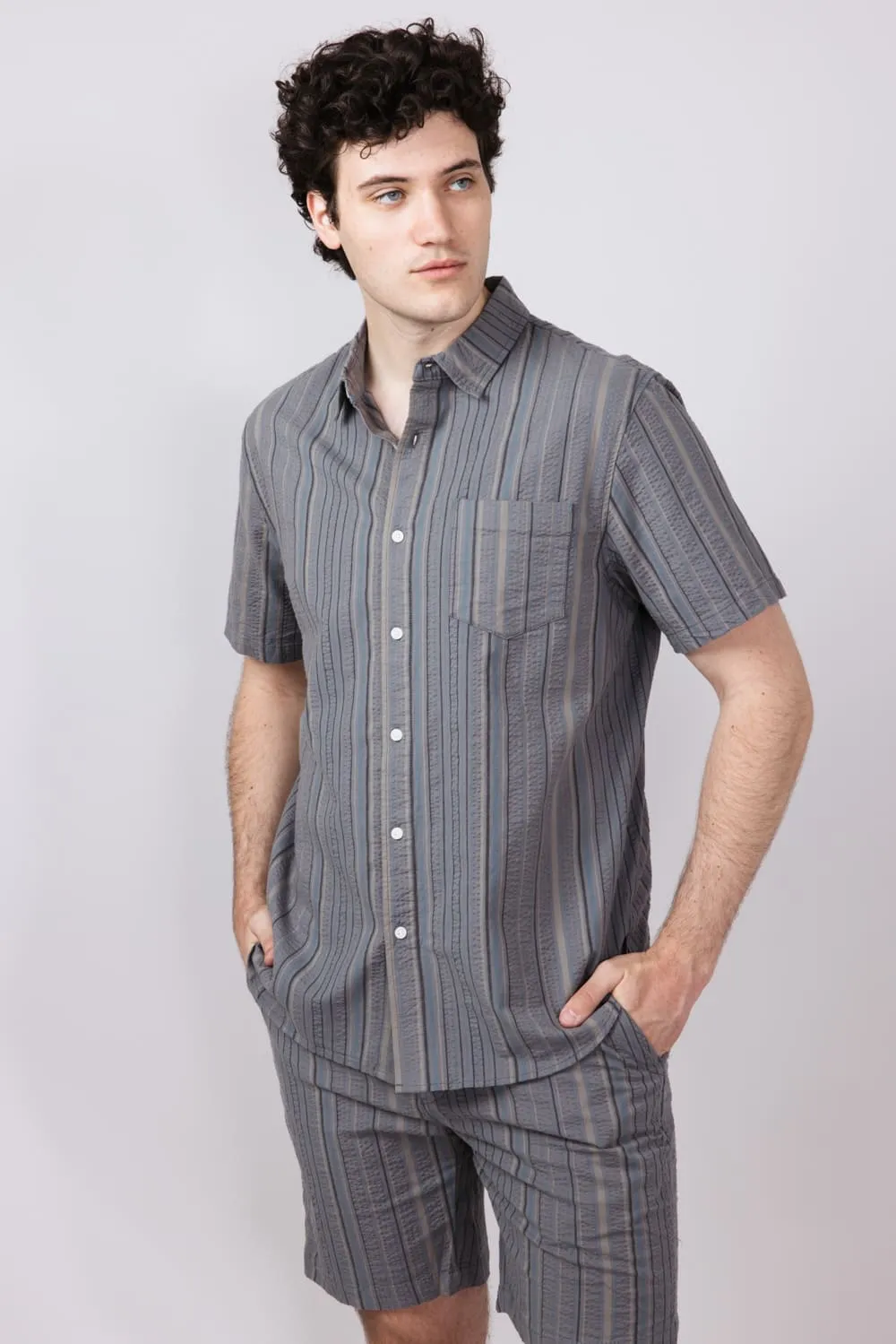 Union Valencia Seersucker Button Up Shirt for Men in Grey | H13A62T-GREYGOOSE sold by Glik’s product image thumbnail 2