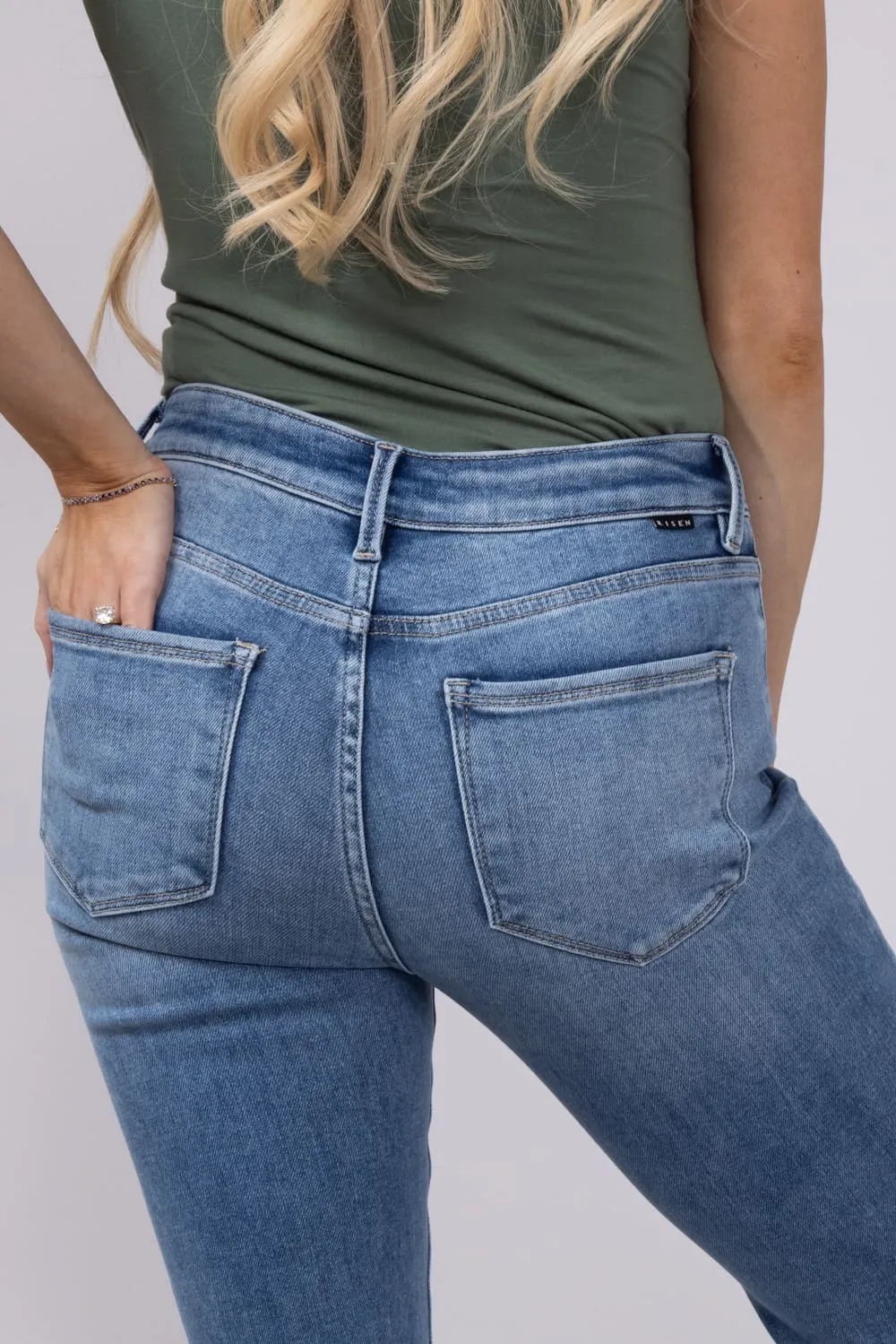 Risen Mid-Rise Straight Raw Hem Jeans for Women | RDP5203CH-MD sold by Glik’s product image thumbnail 3